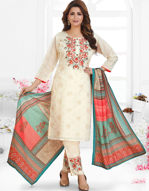 White Chanderi Silk Pant Salwar Suit