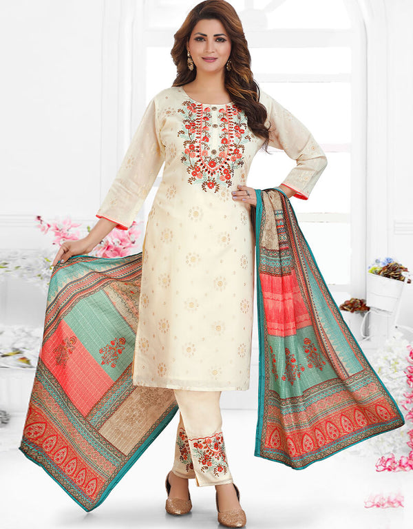 White Chanderi Silk Pant Salwar Suit