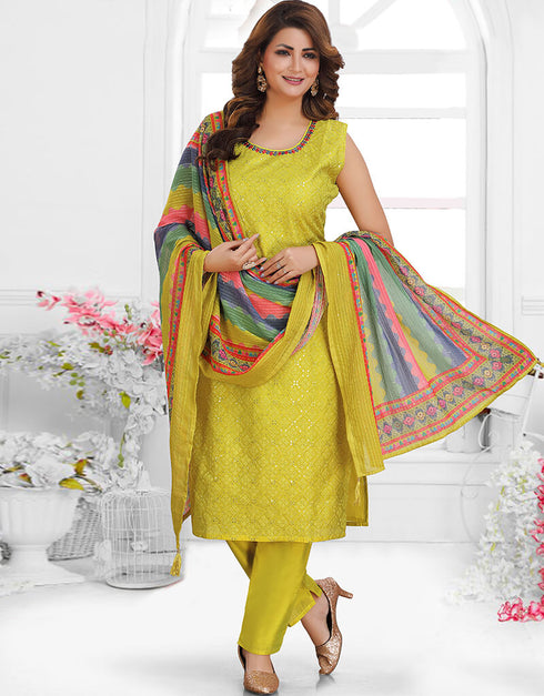 Yellow Chanderi Silk Pant Salwar Suit