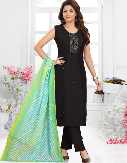 Black Chanderi Silk Pant Salwar Suit