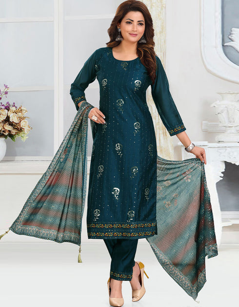 Blue Chanderi Silk Pant Salwar Suit