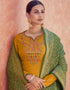 Mustard Tusser Satin Butti Palazzo Straight Long Closure View