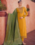 Yellow Tusser Satin Butti Pant Suit