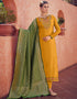 Mustard Tusser Satin Butti Palazzo Straight Long