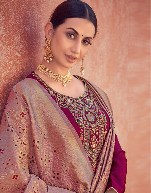 Wine Tusser Satin Butti Palazzo Straight Long Closure View