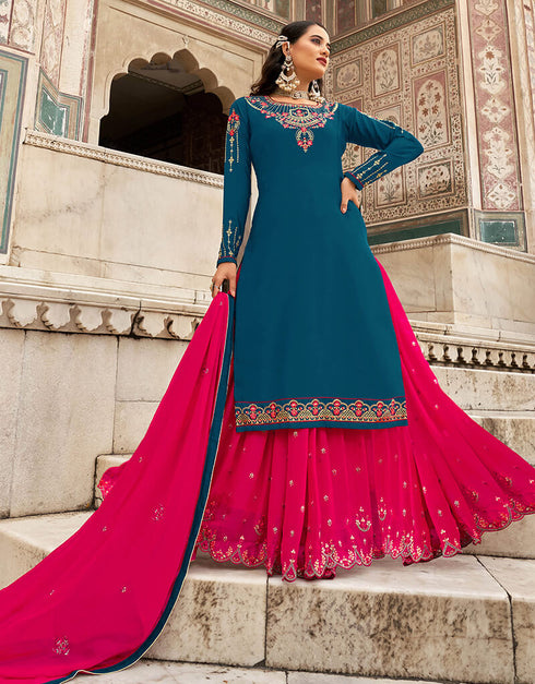 Dark Rama Green Crape Lehenga Salwar Suit