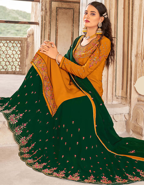 Mustard Crape Lehenga Salwar Suit Closure View