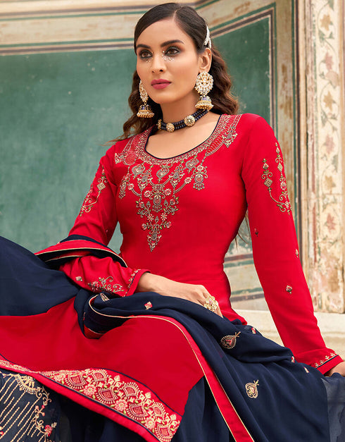 Red Crape Lehenga Salwar Suit Closure View