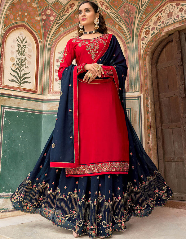 Red Crape Lehenga Salwar Suit