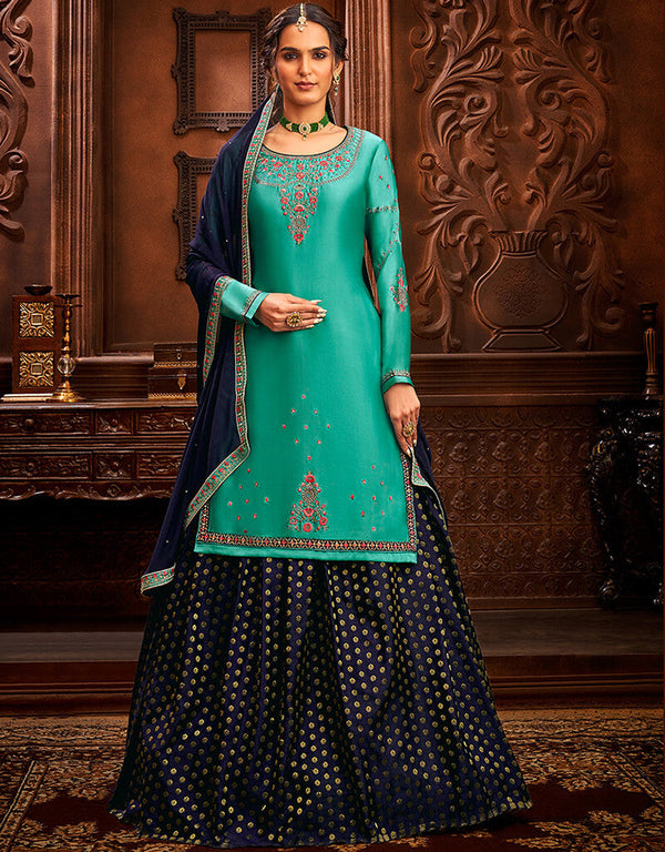 Sea Green Modal Satin Lehenga Salwar Suit