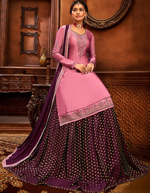 Dusty Pink Modal Satin Lehenga Salwar Suit Back View