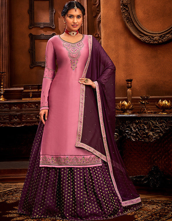 Dusty Pink Modal Satin Lehenga Salwar Suit