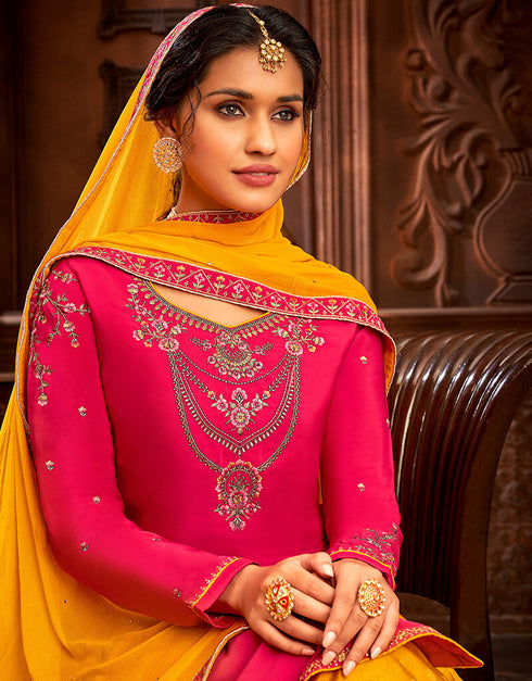 Pink Modal Satin Lehenga Salwar Suit Closure View