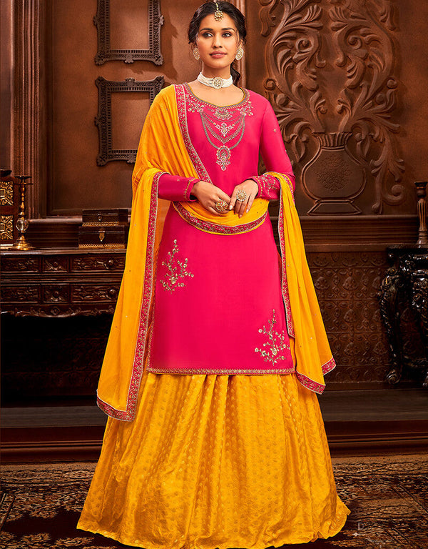 Pink Modal Satin Lehenga Salwar Suit