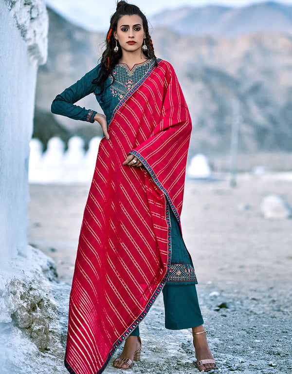 Blue Fancy Chinon Sequins Palazzo Salwar Suit