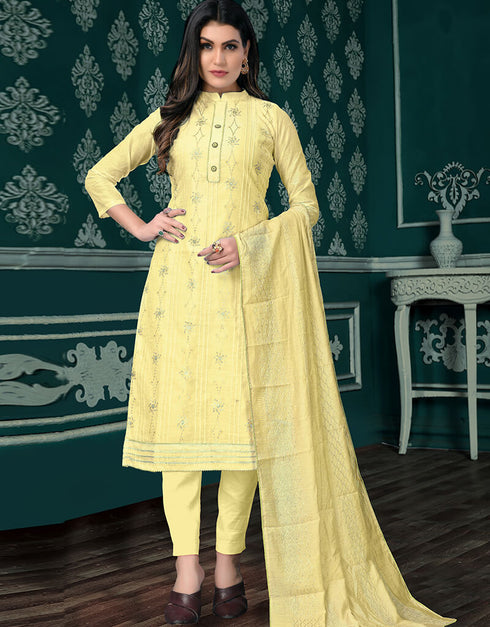 Yellow Modal Chanderi Chudidar Salwar Suit