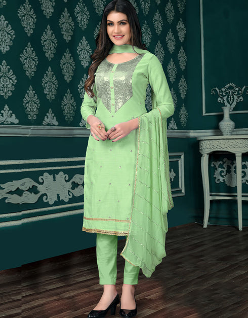 Green Modal Chanderi Chudidar Salwar Suit