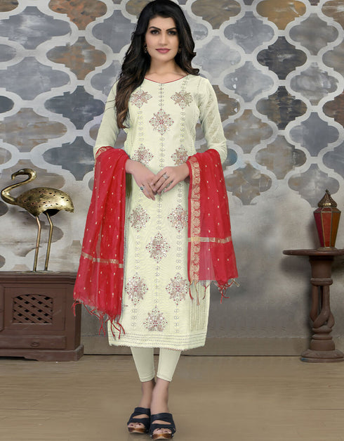 White Modal Chanderi Chudidar Salwar Suit