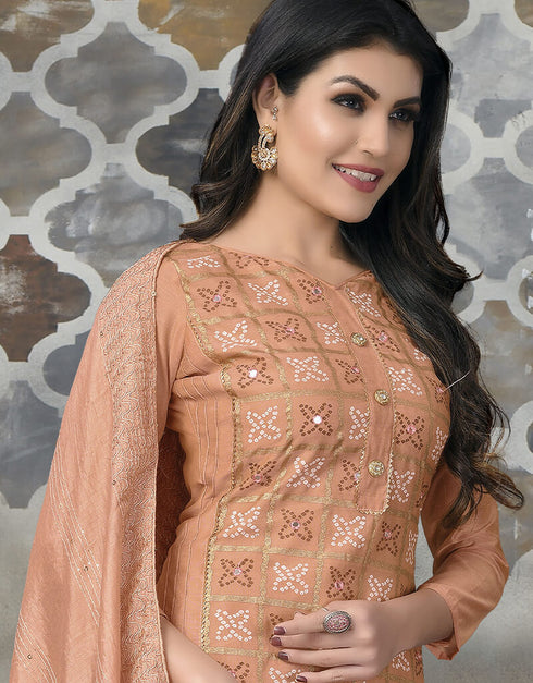 Orange Modal Chanderi Chudidar Salwar Suit Closure View