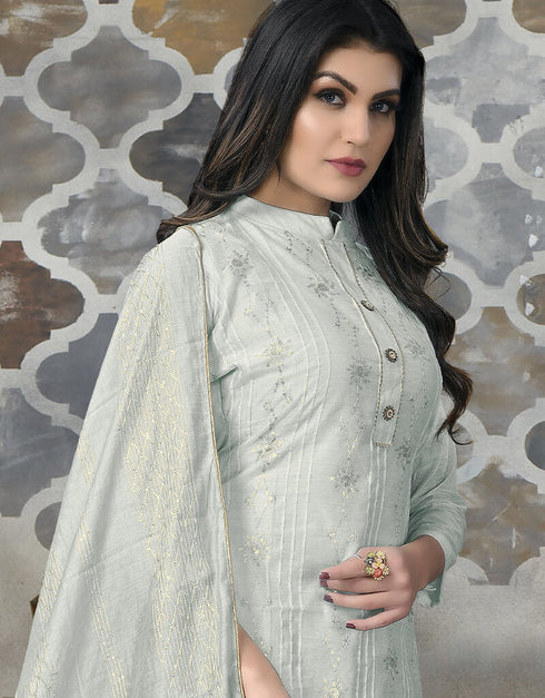 White Modal Chanderi Chudidar Salwar Suit Closure View