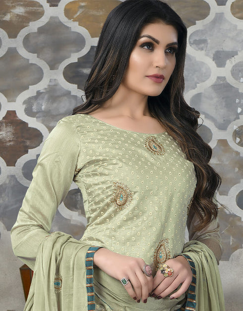 Green Modal Chanderi Chudidar Salwar Suit Closure View
