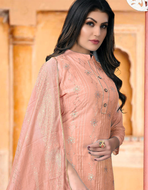 Pink Modal Chanderi Chudidar Salwar Suit Closure View