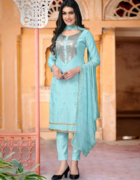 Sky Blue Modal Chanderi Chudidar Salwar Suit