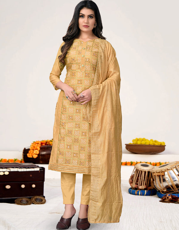 Yellow Modal Chanderi Chudidar Salwar Suit