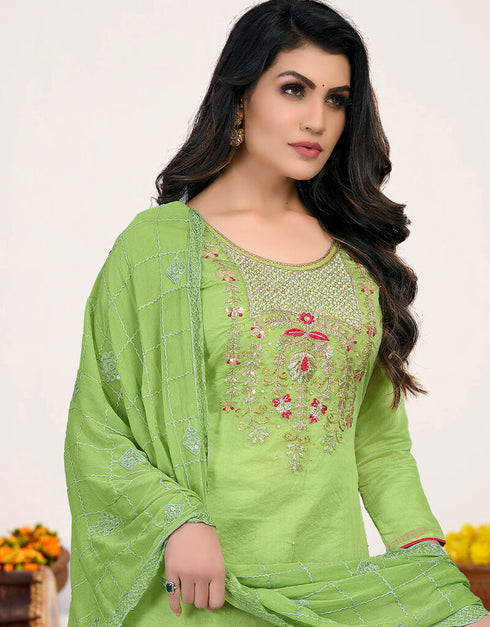 Green Modal Chanderi Chudidar Salwar Suit Closure View