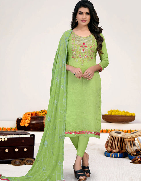 Green Modal Chanderi Chudidar Salwar Suit