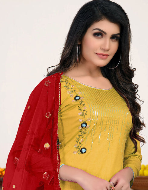 Yellow Glace Cotton Chudidar Salwar Suit Closure View