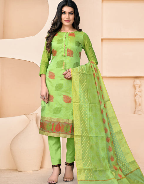 Green Banarasi Jacquard Chudidar Salwar Suit
