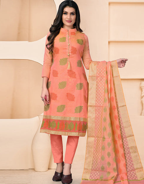 Orange Banarasi Jacquard Chudidar Salwar Suit