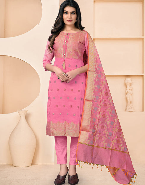 Pink Banarasi Jacquard Chudidar Salwar Suit