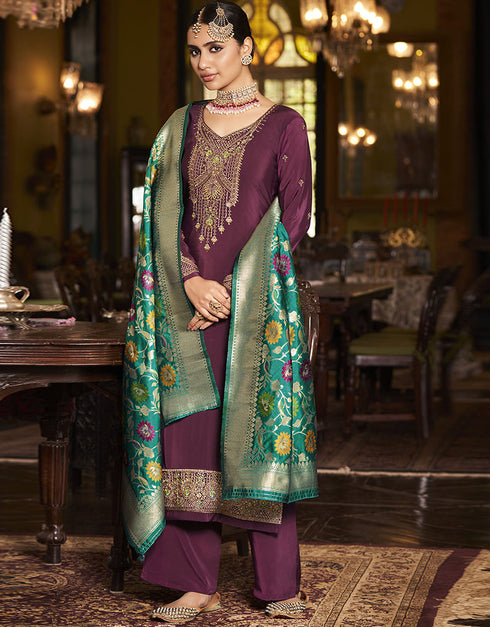 Purple Soarer Crape Palazzo Suit