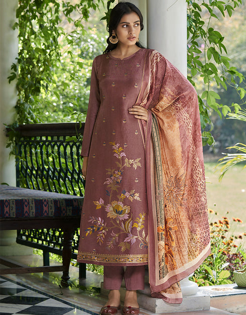 Light Purple Pure Viscose Russian Silk Jacquard Pant Suit