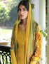 Yellow Pure Viscose Russian Silk Jacquard Pant Suit Closure View