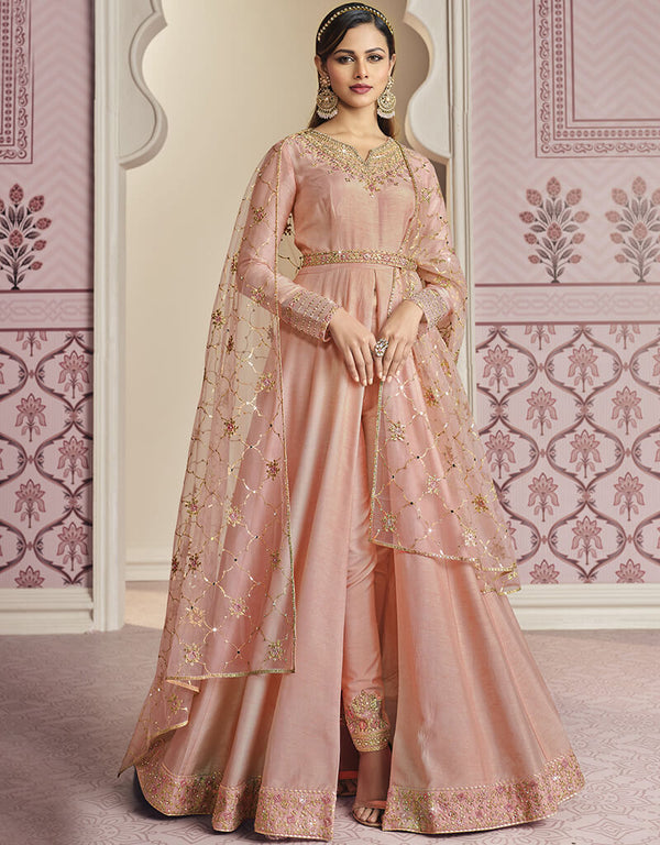 Rose Gold Russian Silk Embroidery Work Anarkali Anarkali
