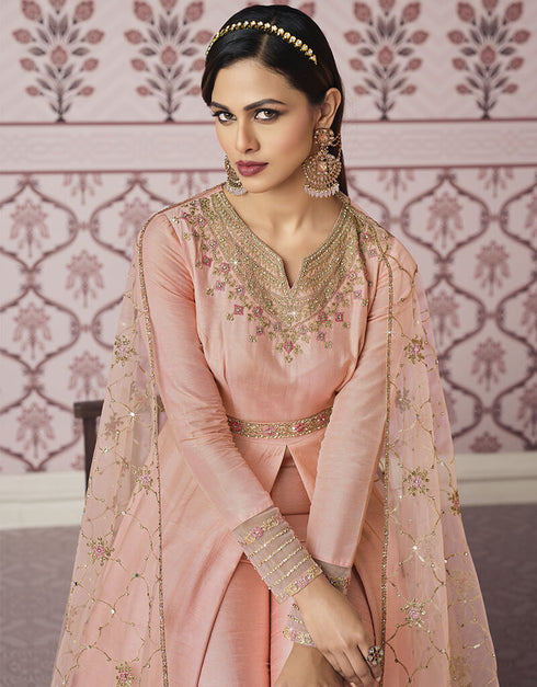 Rose Gold Russian Silk Embroidery Work Anarkali Anarkali Closure View