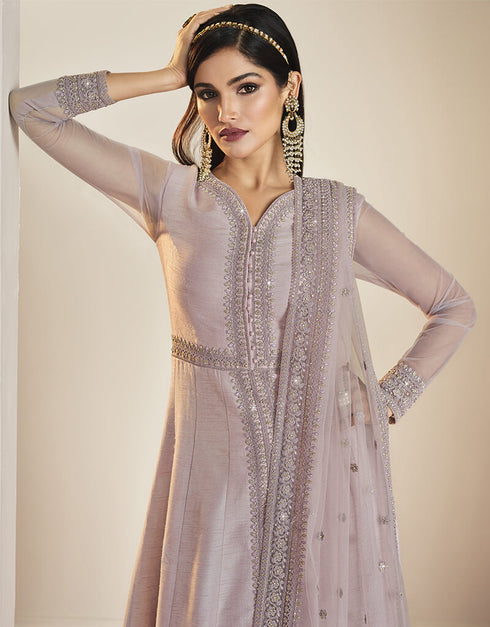 Light Purple Russian Silk Embroidery Work Anarkali Anarkali Closure View