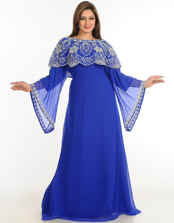 Women Royal Blue Georgette Hand Embroidery Party Wear Kaftan