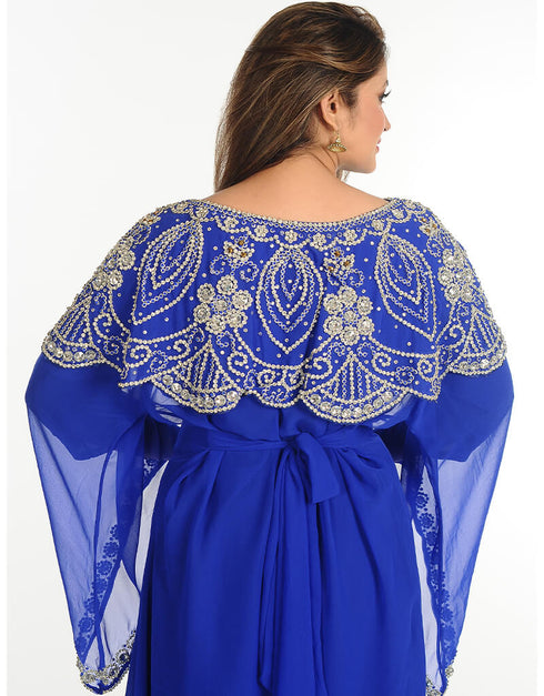 Women Royal Blue Georgette Hand Embroidery Party Wear Kaftan
