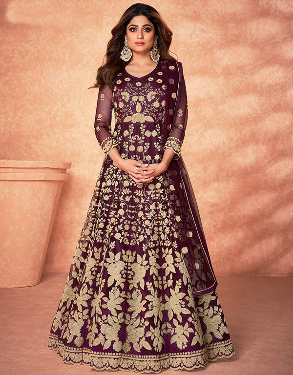 Wine Diamond Net Anarkali Anarkali