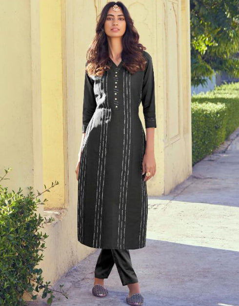 Dark Gray Roman Silk Pant Suit