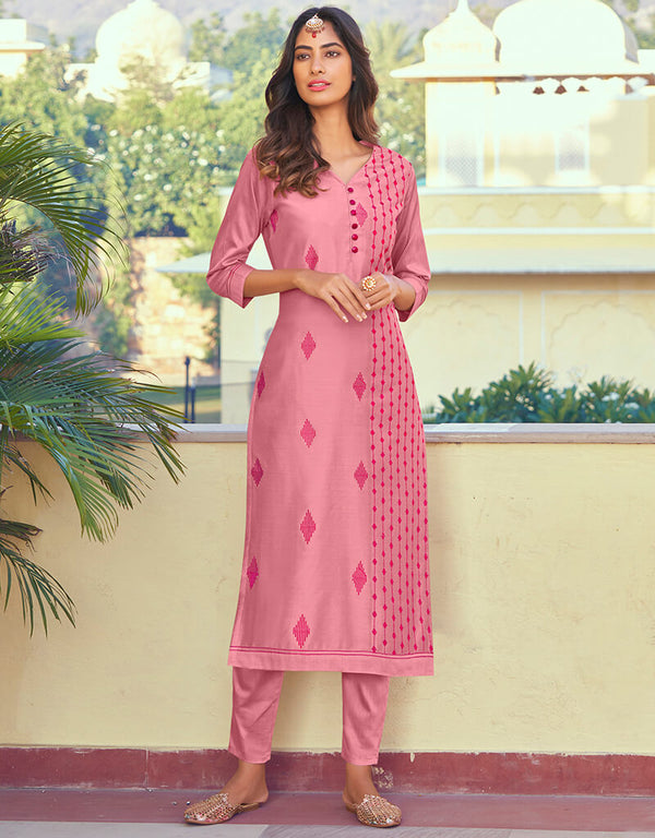 Pink Roman Silk Pant Suit