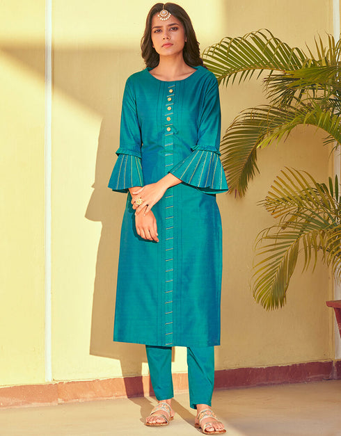Rama Blue Roman Silk Pant Suit
