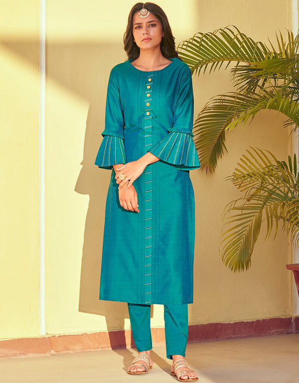 Rama Blue Roman Silk Pant Suit