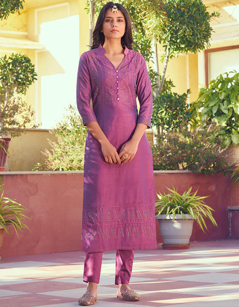 Pink Roman Silk Pant Suit