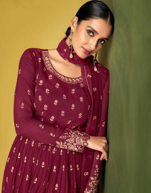 Maroon Real Georgette Lehenga Suit Closure View