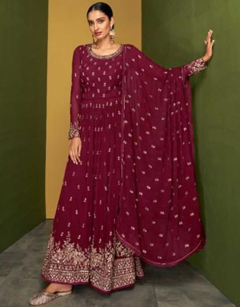 Maroon Real Georgette Lehenga Suit